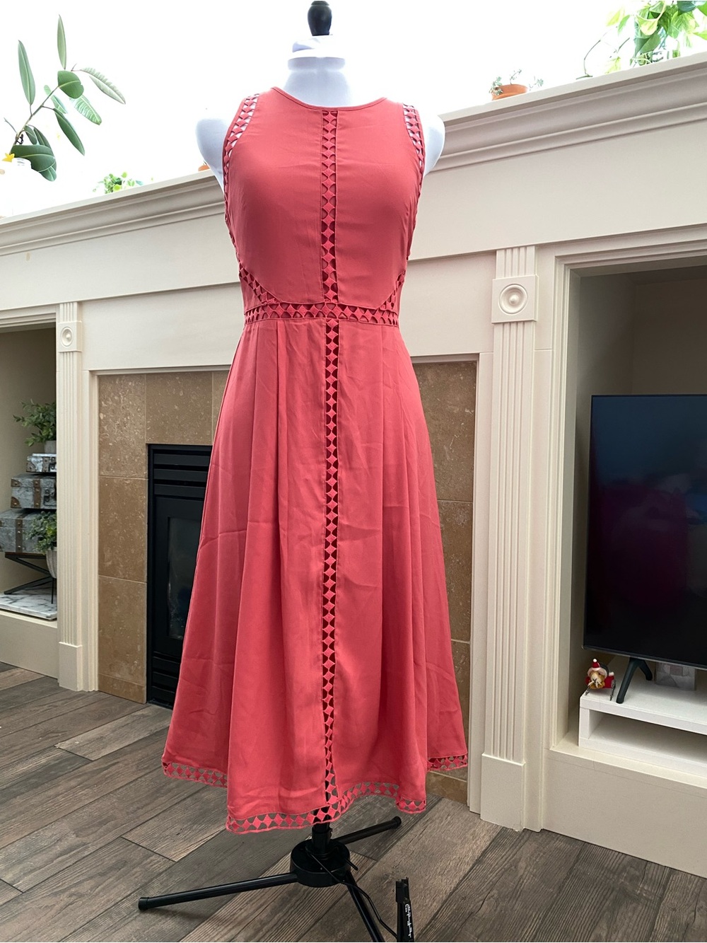 NWT Ann Taylor Terracotta Coral-Red Sleeveless Blouse with Lattice Straps